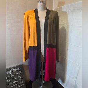 VTG 80's Dawn Joy Colorblock Open Front Long Jacket/Cardigan. Sz LG